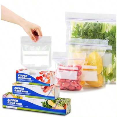 RINGSUN Zip Lock Bags 65Pack 3Size Reusable Food Storage Ziplock Bags Leak Proof Safe Fridge Organiser Freezer Bags For Kitchen Sandwich Lunch Bags