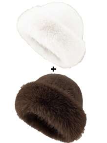 1顶女士加厚抓绒渔夫帽，时尚保暖冬帽，适合搭配羊毛大衣和冬季服装