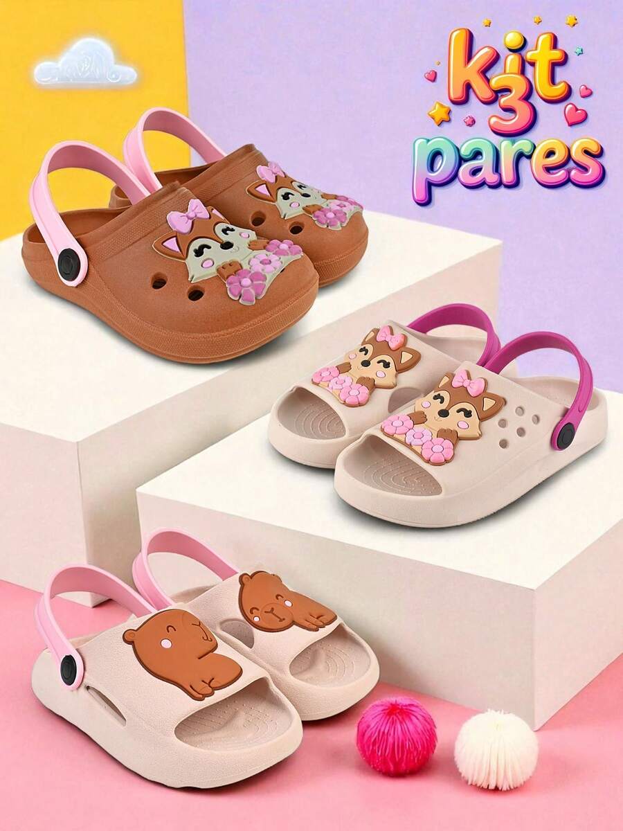 Kit 3 Pairs Of Soft And Comfortable Babouche Sandals For Girls - Multicolor - View 1