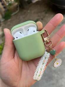 Apple 1pc Daisy Flower Keychain Earphone Cover Compatible With Airpods 4 Pro2 Airpods 3 Airpods2 1 Silicone One-Piece Soft - Green - View 4