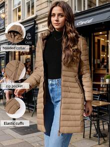 Giolshon Women's Casual Hooded Jacket, With Pockets, Thickened Design, Lightweight And Breathable, Suitable For Daily Wear, Autumn/Winter - Brown - View 1