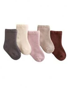1 Pair Solid Color Simple Baby Plush Mid-Calf Socks, Thick Warm & Soft Comfortable