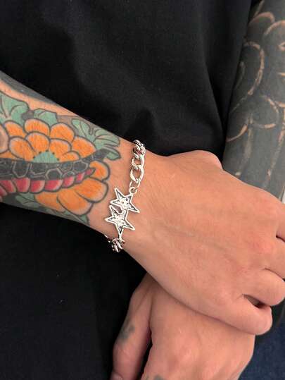 1pc Fashionable Punk Star Chain Bracelet, Men's Personalized Minimalist Jewelry, Casual Daily Outfit Accessory