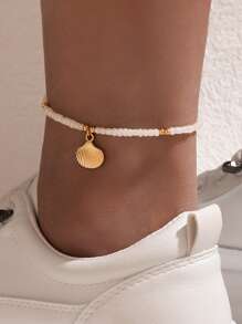 Semplici e alla moda caviglie con perline a singolo strato, caviglie con perline di riso in stile da spiaggia