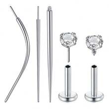 Bộ dụng cụ xỏ khuyên 14G 16G 18G 20G Bộ dụng cụ xỏ khuyên hình nón Bộ dụng cụ gắp bi xỏ khuyên bằng thép không gỉ Bộ dụng cụ xỏ khuyên không cần ren Chốt xỏ khuyên cong Bộ dụng cụ xỏ khuyên cơ thể cho tai/mũi/rốn/môi/lông mày - Bạc2 - Xem 8