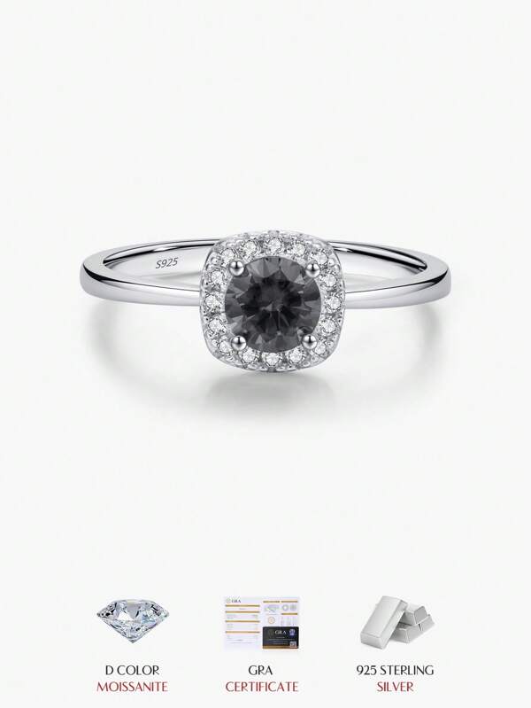MODIAN D Color Gray Moissanite Rings 925 Sterling Silver Fashion Sparkle Square Halo Ring For Women Wedding Fine Jewelry Gift