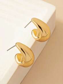 1 Pair Elegant Gold Teardrop Earrings For Women - Chic Dangle Earrings For Daily Wear, Date Night, Parties & Special Occasions, Hypoallergenic Lightweight Fashion Jewelry - 月牙 - 查看 2