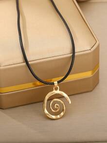 1pc Ocean Wave Vortex Pendant Leather Cord Necklace - Geometric - View 8