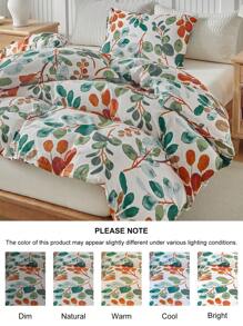 Set de funda nórdica con estampado de hojas botánicas de 2/3 piezas, set de ropa de cama moderno y de estilo cottage para todas las estaciones, suave y transpirable, lavable a máquina (1 funda nórdica + 1/2 fundas de almohada, sin relleno)