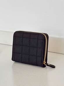 几何拼接迷你钱包卡包，便携式现金袋，适合商务、办公、周年纪念、情侣、男士生日礼物 - 黑色 - 查看 9