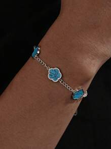 1 件不锈钢男士时尚五叶草手链，适合日常装饰