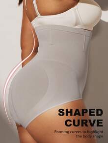 1pc Women's High Waist Seamless Shapewear, Strong Tummy Control And Butt Lift, Plus Size - Light Grey - View 5
