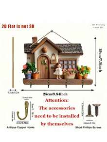 1 件现代木质 2D 平面钥匙扣墙饰，带心形装饰和 4 个挂钩 - 适用于厨房、客厅、卧室、可爱房间装饰的家居装饰