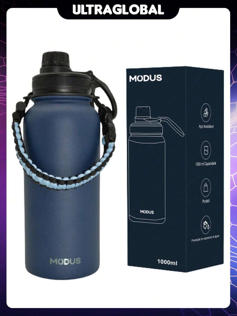 MODUS 1000ml Water Bottle Insulated Cold/Heat With Rope Portable Stainless Steel Sports Cup - Blue - View 1