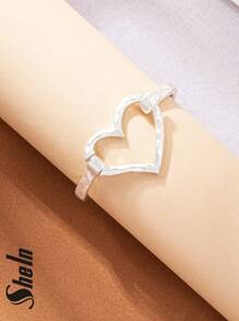 1pc Heart Geometric Open Bangle Bracelet For Women - Silver - View 3