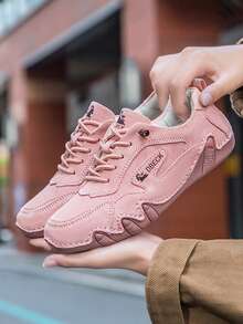 LDECK Zapatillas casuales para mujer, zapatos rosas para mujer, zapatos deportivos casuales lindos para mujer, zapatos elegantes, sencillos y atractivos para mujer, zapatos de contraste de color, ligeros y cómodos, adecuados para deportes, nuevos zapatos de mujer tallas 35 36 37 38 39 40 42 43 44, zapatos de punta redonda, de poca profundidad, de corte bajo, con cordones, zapatos planos para mujer, zapatos de entrenamiento alemanes, casuales, elegantes, universitarios, conservadores, románticos, sencillos, lindos, para deportes, vacaciones, salidas, al aire libre, personalizados, de moda, de estilo moderno, zapatos diarios para damas, zapatos de viaje, zapatos deportivos, zapatos para correr, zapatos para ir al trabajo, zapatos planos para mujer, zapatillas deportivas para mujer, zapatos blancos, grises, marrones, color albaricoque, rosas - Rosa - Ver 4