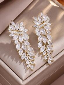 rakol 1 对奢华优雅锆石包裹叶装饰女士吊坠耳环，适合婚礼佩戴和礼物 - 款式1 - 查看 3