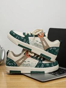 (Mărimea este mică) Pantofi sport casual eleganți pentru bărbați, cu imprimeu graffiti aleatoriu, cu șireturi, versatili, model patchwork, pentru cupluri