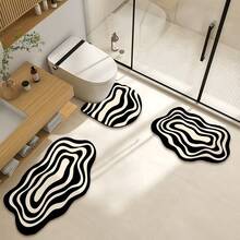 1/3件套经典黑白波浪纹家居装饰地垫套装，浴室防滑吸水地毯，硅胶复古图案浴室地垫，U型马桶洗手池吸水脚垫，2.5毫米厚玄关装饰浴室厨房装饰厨房地毯 - 波紋 - 查看 13