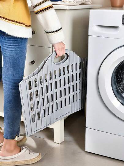 Foldable Bohemian Style Laundry Basket With Handle - Durable Plastic Rectangular Design, Breathable And Lightweight, Suitable For Bedroom, Bathroom Or Dorm, Laundry Room Accessory, Laundry Basket