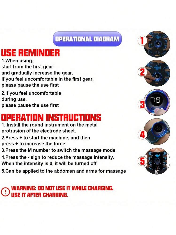 1 件 150mAh 锂电池无线 EMS 肌肉刺激器腹部塑形带 - 适合家庭和办公室锻炼的腹部肌肉训练器 - 男女通用健身器材，男女家用健身器材，燃脂塑形腹部仪器 - 藍色 - 查看 7