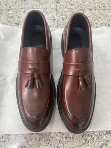 Men's Tassel Thick-soled Business Formal Pu Leather Shoes, Slip-on, Suitable For Groom Wedding And Hairstylist