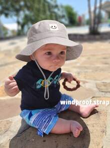 1pc Baby Sun Hat Smile Face Toddler Boys Girls Bucket Hat UPF 50+ Sun Protection