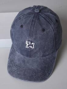 1 件时尚百搭可爱卡通猫刺绣棒球帽，复古水洗牛仔男女通用棒球帽，春季 - A - 查看 7