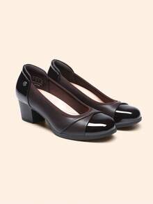 Women's  Chunky Low Block Pumps Closed Toe Shoes Comfortable Elegant Work Office Heels Round Toe Dress Shoes - 棕色 - 查看 6