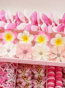 548pcs/Set Girls' Pink Fabric Bow Hair Clips, Elastic Hair Ties, Butterfly Hair Claws, Bangs Clips, Versatile Daily Use - Multicolor - View 4