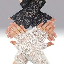 D EXCEED 1/2 件女士短款蕾丝手套露指新娘腕手套歌剧晚会婚礼茶会舞会角色扮演