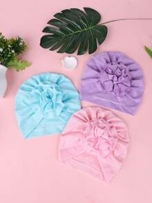 8 colores disponibles Sombrero para niños, tela sólida suave y cálida de punto elástico hecho a mano, sombrero de bebé con flor plisada de degradado giratorio. Suministros para recién nacidos, artículo decorativo lindo, conjunto esencial de sombrero cálido de otoño/invierno para niños