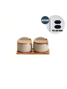 1 قطعة/3 قطع/4 قطع مجموعة أوعية توابل سيراميكية سميكة مع ملاعق وصينية خشبية، أوعية تخزين للملح وجوهر الدجاج والسكر والفلفل الحار المجفف مع أغطية قابلة للطي، قابلة لإعادة الاستخدام للمطبخ والطعام والشواء الخارجي