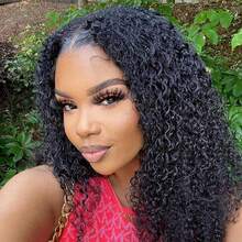 28 Inch Jerry Curly Half Wig Human Hair 200 Density 3 In 1 Seamless Flip Over Half Wigs Human Hair Glueless Wear And Go Beginner Friendly Kinky Curly Wig Human Hair Drawstring Headband Wig For Women - Natural Black - Xem 1