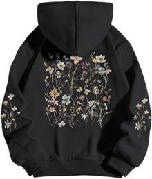 Women's Floral Printed Hoodies Vintage Aesthetic Flower Graphic Sweatshirt Cute Boho Fleece Thermal Hoodie Pullover - màu xanh lá - Xem 7