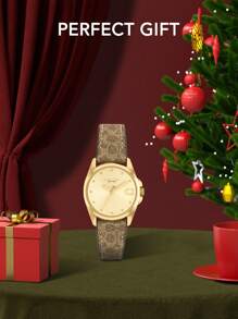 Coach Leather Strap Quartz Wrist Watch For Women With Gold-Tone Iconic C Brand Dial Watch Ladies Chic Luxury Round Analog Watch