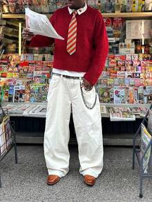 Áo len nam Manchic kiểu dáng retro, màu trơn, tối giản, chất liệu dệt kim, phong cách thường ngày, đa năng, phù hợp mặc trong dịp Giáng sinh và Năm mới, tay dài. - Đỏ - Xem 5