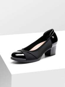 Women's  Chunky Low Block Pumps Closed Toe Shoes Comfortable Elegant Work Office Heels Round Toe Dress Shoes - màu đen - Xem 4