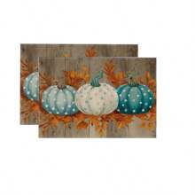 4-Piece Set Of Autumn Thanksgiving Themed Placemats With Pumpkin And Maple Leaf Print Designs, Measuring 30X45 Centimeters, Is Perfect For Theme Decoration In Thanksgiving Restaurants, Dining Tables, Indoor And Outdoor Gatherings, And Rural Kitchens. It Is The Best Choice For Thanksgiving Gifts.