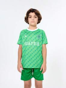 SURUIDA 2PCS Tween Boy Seattle Boys Outfit Sets For Soccer Uniform Including Jersey And Shorts, Athletic Style For School Team Competitions And Training - màu xanh lá - Xem 3
