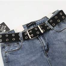 1 条街头风格时尚双扣帆布和皮革腰带，别致镂空休闲牛仔腰带，男女款个性化街头和学院风格，适合年轻人 - A - 查看 11