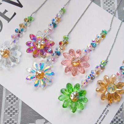 1pc Đồ trang trí treo hình hoa hướng dương pha lê, Đồ trang trí cầu vồng, Đồ trang trí cửa sổ trong nhà, ngoài trời, sân vườn, quà tặng
