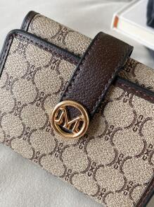 女士PU字母印花短款钱包多卡位大容量三折小钱包时尚便携小钱包户外女士零钱包迷你钱包零钱包秋季可爱钱包 - 彩色 - 查看 9