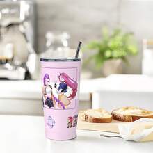 1 Stück 40oz/20oz Edelstahl Isolierbecher, Großer Fassungsraum auslaufsicher mit Strohhalm, geeignet für kalte & heiße Getränke - perfektes Geschenk für Kpop-Fans, ideal für Reisen, Büro, Auto, Zuhause - wiederverwendbarer tragbarer Getränkebehälter mit hochwertigem bedrucktem Dämonenanimationsdesign