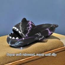 男士闪电图案鲨鱼拖鞋，舒适防滑休闲软底防臭EVA拖鞋，男士夏季室内保暖鞋，适合闺蜜节、狗狗、嘉年华、鞋子、春夏精选、伴娘礼物、房间、卧室装饰、海滩、旅行、男士、女士、度假 - 彩色 - 查看 8