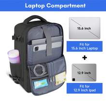 Taygeer Cabin Bag Fits Easy Jet 45*36*20 / Ryanair 40*30*20, Airline Approved Underseat Travel Backpack With Laptop Compartment, Carry On Luggage - Black - View 6