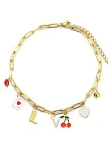 suteyi Initial Charm Bracelet For Women Beach Letter Bracelet Gold Charms Pendant Western Cowgirl Cherry Heart Fruit Bracelet Charms Bracelet For Teen Girl Gifts Stuff Valentines,Mom,Mother,Mother's Day,Gift