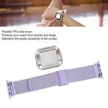 Para correas de reloj de Apple de los hombres, Milanese Mesh Loop para Apple Watch Series4-6 40mm, ajuste de reemplazo de acero inoxidable correa de reloj para Ios Watch,1.6inch reemplazo de la correa de acero inoxidable de protección de metal correa de la banda - Púrpura claro - Ver 1