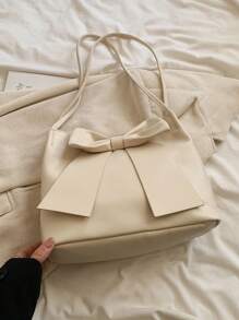 女士纯色 PU 皮革单肩包，超轻便携，时尚蝴蝶结装饰，优雅的女生手提包，大容量，送给她的完美情人节礼物，有史以来最好的情人节礼物选择，时尚女士蝴蝶结钱包