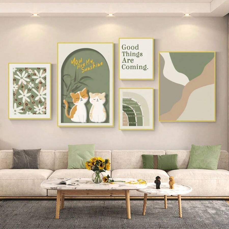 1 tấm áp phích tranh treo tường hình mèo ấm áp và chữa lành phong cách nhà hàng cao cấp Bắc Âu không có khung trang trí phòng khách - Có sẵn nhiều màu sắc - Xem 1